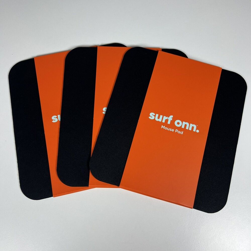 Surf Onn Basic Black Mouse Pad New 8.5” X 7.7” Non Skid Rubber Backing 3 Pack